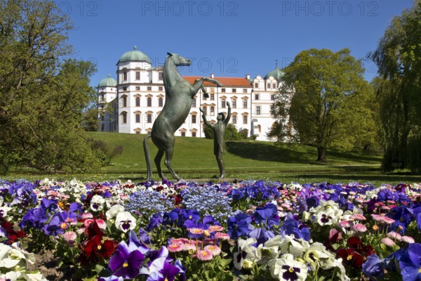 Artwork with the title Hengst Wohlklang in der Freiheitsdressur by Ulrich Conrad in the park of Celle Castle, Lower Saxony, Germany