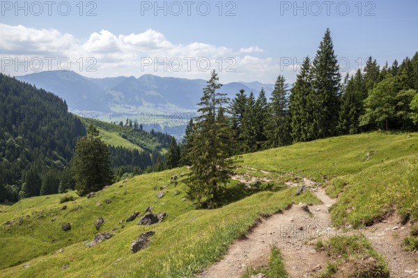Hiking trail from the Gaißalpe to Unterer Gaißalpsee, at the back of the Illertal, near Oberstdorf, Oberallgäu, Allgäu Alps, Allgäu, Bavaria, Germany