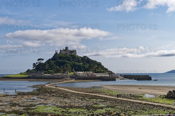 Saint Michael's Mount off the English coast in the English Channel. Marazion, Cornwall, South West England, Great Britain