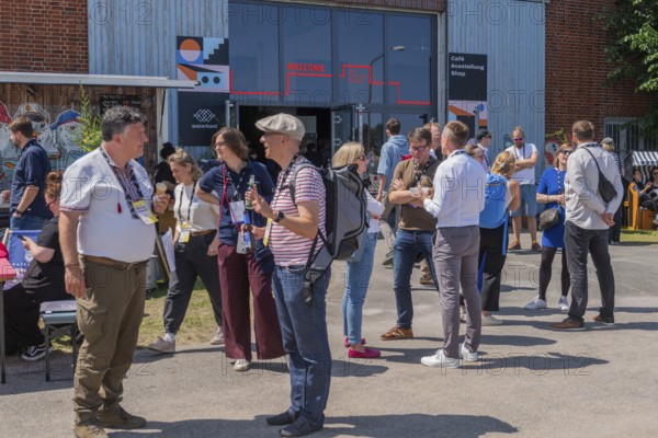 Waterkant Festival 25 in front of Kiel Week 2025 on the MGF 5 site on the Kiel Fjord, annual meeting place for founders of start-up companies with innovative ideas for new technologies, ecology and society, workshops and exhibitions, Kiel Holtenau, Schleswig-Holstein, Germany