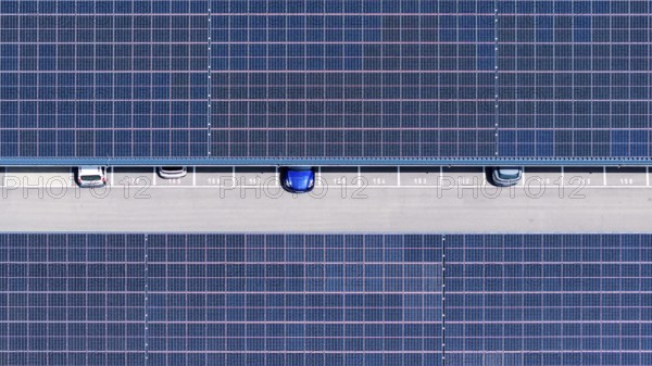 Largest charging park in the world at Merklingen Swabian Alb railway station. Symbolic photo. 259 covered stations for electric cars are located under two 160 and 190 metre long roofs. The Swabian Alb special-purpose association and the state are investing around five million euros in the charging park. Merklingen, Baden-Württemberg, Germany