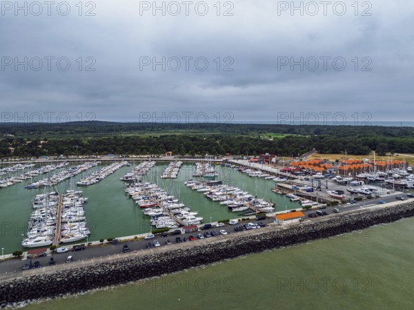 Marina in Le Verdon-sur-Mer from a drone, Nouvelle-Aquitaine, Gironde, France, EuropeLe Verdon-sur-Mer, Nouvelle-Aquitaine, Gironde, France, Europe