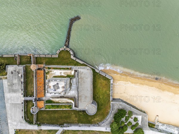 Top Down view over castle Fouras from a drone, Fouras-les-Bains, Charente-Maritime, Nouvelle-Aquitaine, France