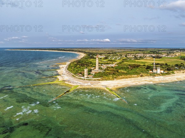 WHALE LIGHTHOUSE from a drone, Saint-Clement-des-Baleines, Atlantic, France