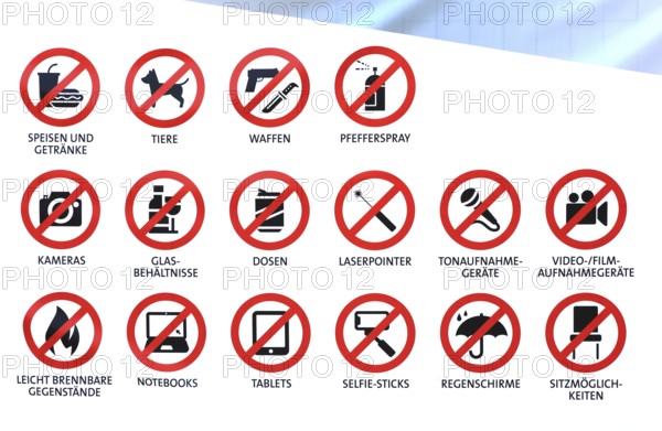 Prohibited objects, prohibition signs at an open air concert
