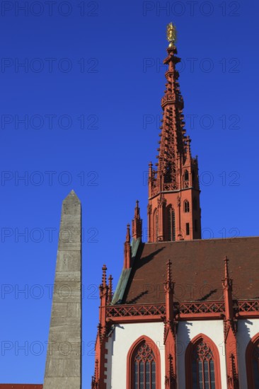 Obelisk, market fountain in the shape of an obelisk, Marienkapelle on the Würzburg market square, Würzburg, Lower Franconia, Bavaria, Germany