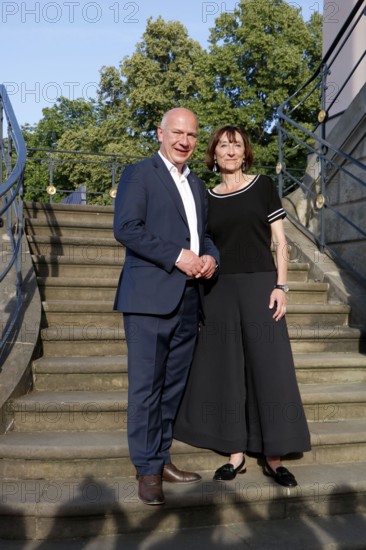 Kai Wegner and Elisabeth Sobotka (Artistic Director of the Staatsoper Unter den Linden) arriving for Charles Gounod's Roméo et Juliette after William Shakespeare at the Staatsoper für Alle on Bebelplatz in Berlin on 21 June 2025
