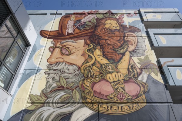 Facade painting on a multi-storey car park, Erlangen, Middle Franconia, Bavaria, Germany