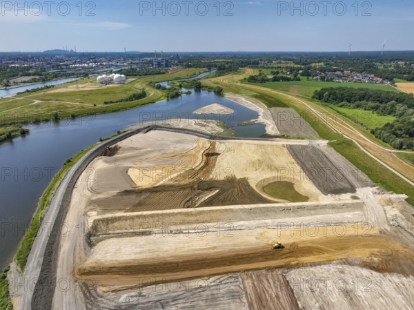 Haltern-Marl, North Rhine-Westphalia, Germany - Lippe, flood protection in the Haltern-Lippramsdorf-Marl area (HaLiMa) . Flood protection on the River Lippe by relocating the dyke and thus extending the floodplain. Marl Chemical Park at the back