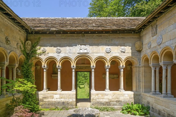 The Cloisters building Italianate gardens designed by Harold Ainsworth Peto, Iford Manor, Wiltshire, England, UK