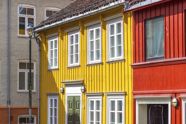 Norway, scenic Trondheim town. Bakklandet, a famous tourist travel destination with colorful houses