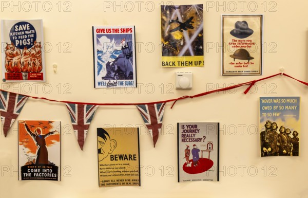 Exhibition of 1940s government public information wartime propaganda posters, Wiltshire, England, UK