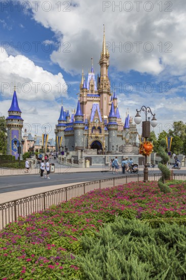 Cinderella's Castle at the end of Main Street in the Magic Kingdom at Walt Disney World, Orlando, Florida