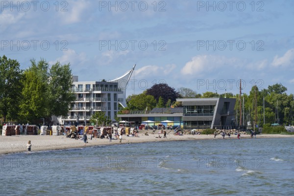 Baltic Sea Info Centre, sandy beach, spa beach, coastline, Eckernförde, Baltic Sea, Schleswig-Holstein, Germany