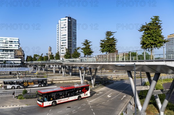 The Moreelsebrug, pedestrian and cycle bridge over the tracks of Utrecht Centraal, Central Station, Greened with trees, Netherlands