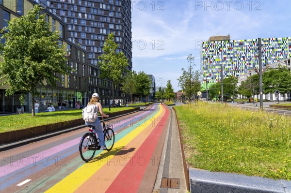 Rainbow cycle path through the university campus in Utrecht Science Park, 570 metres long, Utrecht University, Utrecht University of Applied Sciences and UMC Utrecht University Hospital, set an example for acceptance, equal treatment and safety of the LHBTIQ+ community Netherlands
