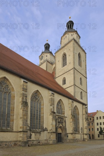 Gothic UNESCO St Mary's Church with twin towers, town church, Luther city Wittenberg, Fläming, Saxony-Anhalt, Germany