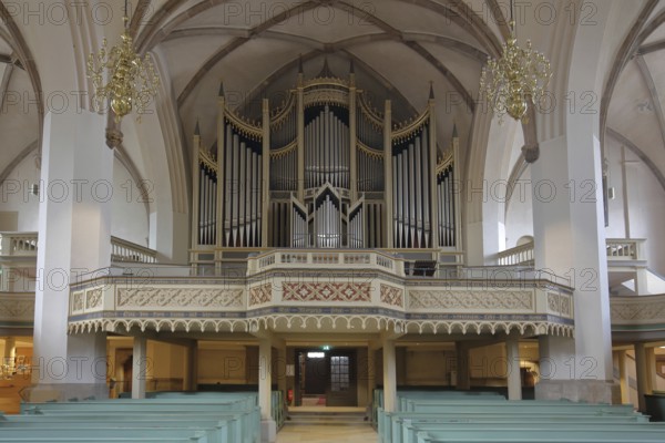 Organ of the UNESCO St. Mary's Church, interior view, town church, market square, Luther city Wittenberg, Fläming, Saxony-Anhalt, Germany