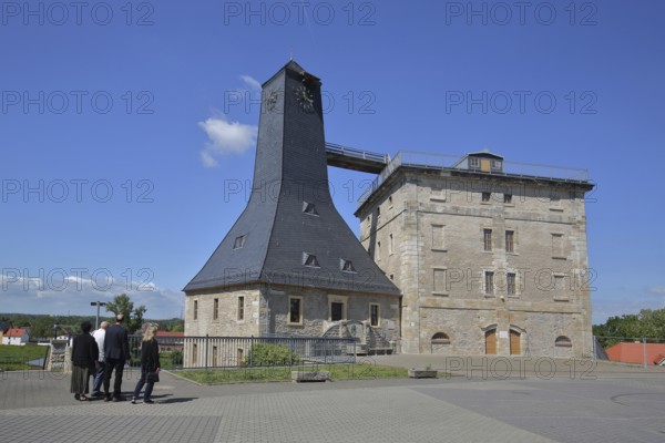 Historic Borlachturm and Witzlebenturm, landmark, museum, tourists, pedestrians, Bad Dürrenberg, Saxony-Anhalt, Germany