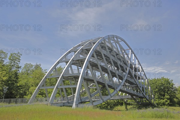 Bitterfeld Arch by architect Claus Bury, arch bridge 81m long 28m high 14m wide, modern art, steel construction, landmark, Bitterfeld, Saxony-Anhalt, Germany