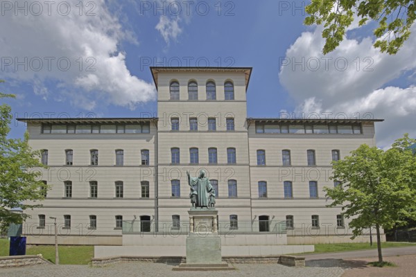 Montessori School with Francke Monument, August Hermann Francke, Halle an der Saale, Saxony-Anhalt, Germany