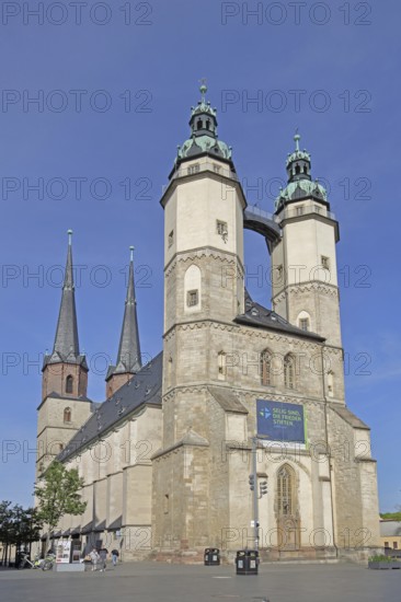 Late Gothic Market Church of Our Lady with twin towers, landmark, Renaissance, four, tower, Market Church, Our Lady, market square, Halle an der Saale, Saxony-Anhalt, Germany