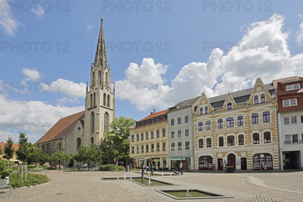 St Maximi's Church and Two Worlds Fountain by Bernd Göbel, Entenplan, Merseburg, Saxony-Anhalt, Germany