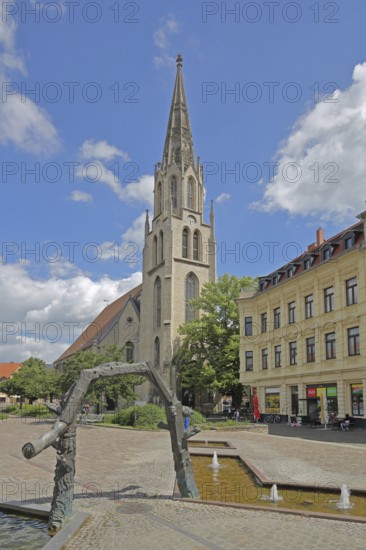 St Maximi's Church and Two Worlds Fountain by Bernd Göbel, Entenplan, Merseburg, Saxony-Anhalt, Germany