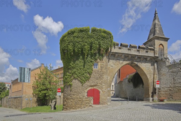 Historic Crooked Tor, city gate with archway, tower, city fortification, city wall, Merseburg, Saxony-Anhalt, Germany