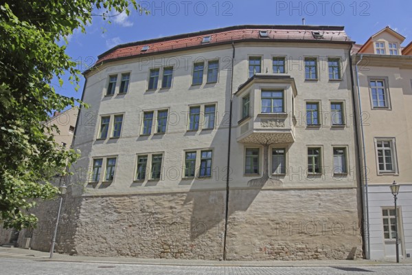 Historic building with bay window, Domstraße, Merseburg, Saxony-Anhalt, Germany