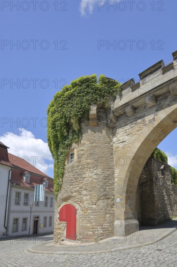 Historic Crooked Tor, city gate with archway, tower, city fortification, city wall, Merseburg, Saxony-Anhalt, Germany