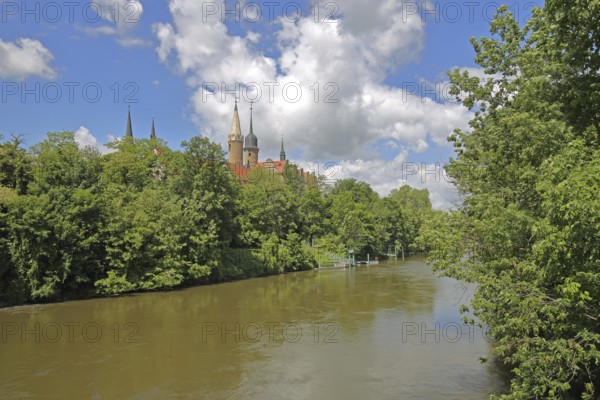 Saale river with cathedral and castle, Saale valley, Merseburg, Saxony-Anhalt, Germany