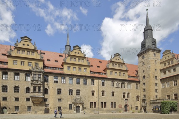 Inner courtyard with tower of the castle built in 1265, art history museum, landmark, Merseburg, Saxony-Anhalt, Germany