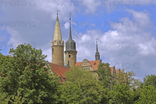 Towers of the cathedral and castle, landmark, Merseburg, Saxony-Anhalt, Germany