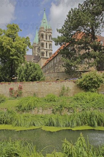 Late Romanesque UNESCO Cathedral of St Peter and St Paul with twin towers and cathedral garden, landmark, Saale, Naumburg, Romanesque Road, Saxony-Anhalt, Germany