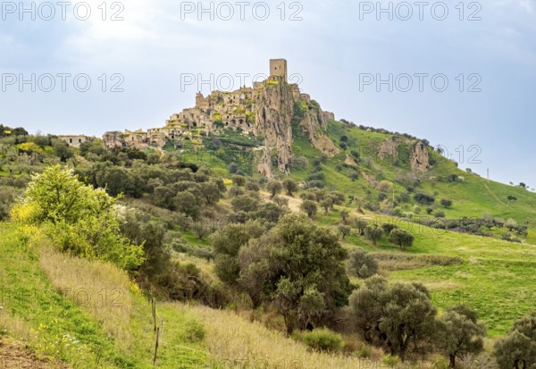 View of the ghost town of Craco, Basilicata, Italy