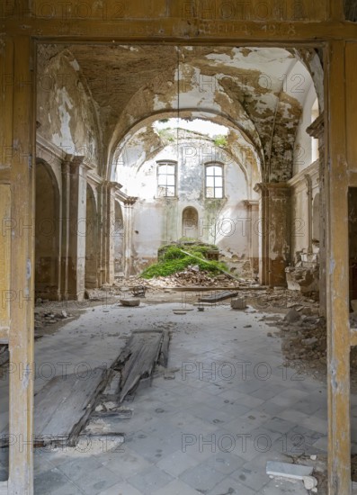 Interior of abandoned San Nicola church, Ghost town of Craco, Basilicata, Italy