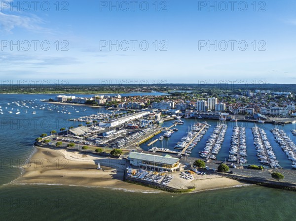 Marina and Beach in Arcachon from a drone, Arcachon, Gironde, France