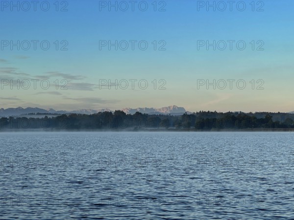 View over Lake Starnberg to the Zugspitze, Bavaria, Germany