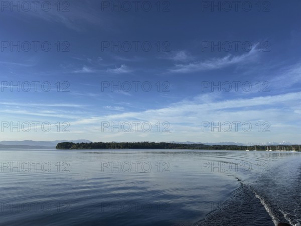 View over Lake Starnberg to the Alps, Bavaria, Germany