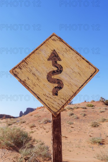 Zjgzag road sign, Monument Valley, Arizona, USA