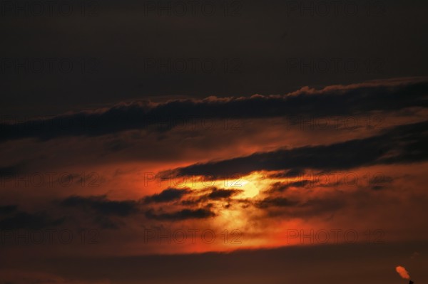 Setting evening sun, rain clouds, Bavaria, Germany