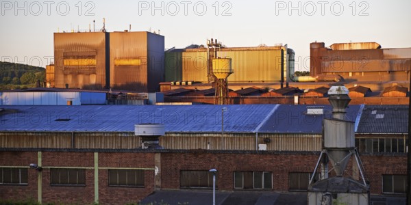 Deutsche Edelstahlwerke at sunrise, Witten, Ruhr area, North Rhine-Westphalia, Germany