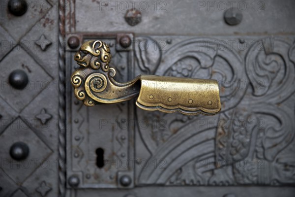Close-up, door handle on the Church of the Redeemer, Bad Homburg vor der Höhe, Germany