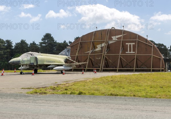 McDonnell Douglas F-4 Phantom II outside hangar at former RAF Bentwaters base, Suffolk, England, UK