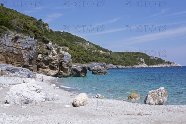 Milopotamos Beach on the Aegean Sea, Pelion Peninsula, Thessaly, Greece, newly created by Storm Daniel