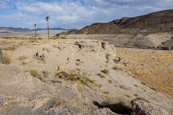 Echo wash drains into the Overton Arm of Lake Mead at Echo Bay, Nevada, USA