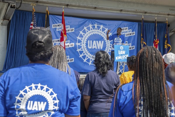 Detroit, Michigan USA - 7 June 2025 - Members of the United Auto Workers rally to support Rev. Solomon Kinloch, candidate for mayor of Detroit. Kinloch is a former UAW member and now pastor of the nondenominational Triumph Church, which has 40, 000 members in eight locations
