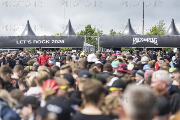 Festival visitors in front of the main entrance at the Rock am Ring Festival on Friday, Nürburgring race track race track, 06.06.2025