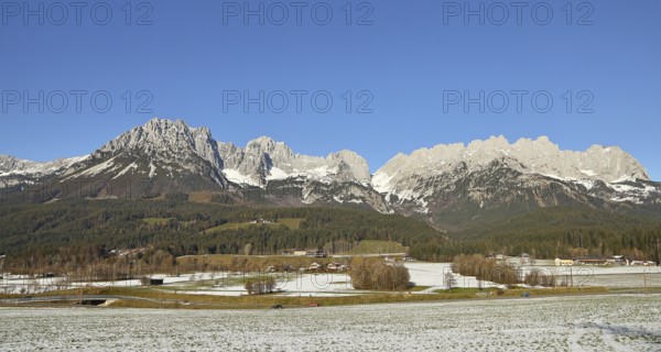 Panorama, View of the Wilder Kaiser, Wilder Kaiser, Ellmau, Tyrol, Austria